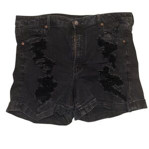 American Eagle Black Distressed Women Mom Shorts